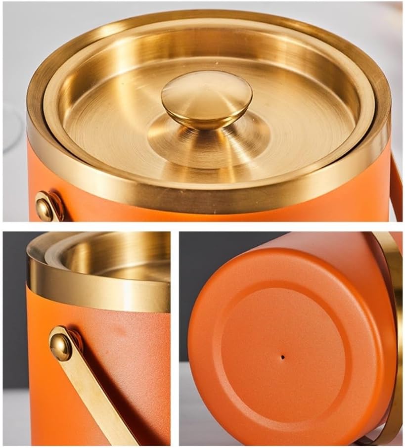 Ice Bucket, 3L Stainless Steel Ice Bucket, Double Insulated and Cooled Ice Bucket Ice Buckets For Parties(Orange)