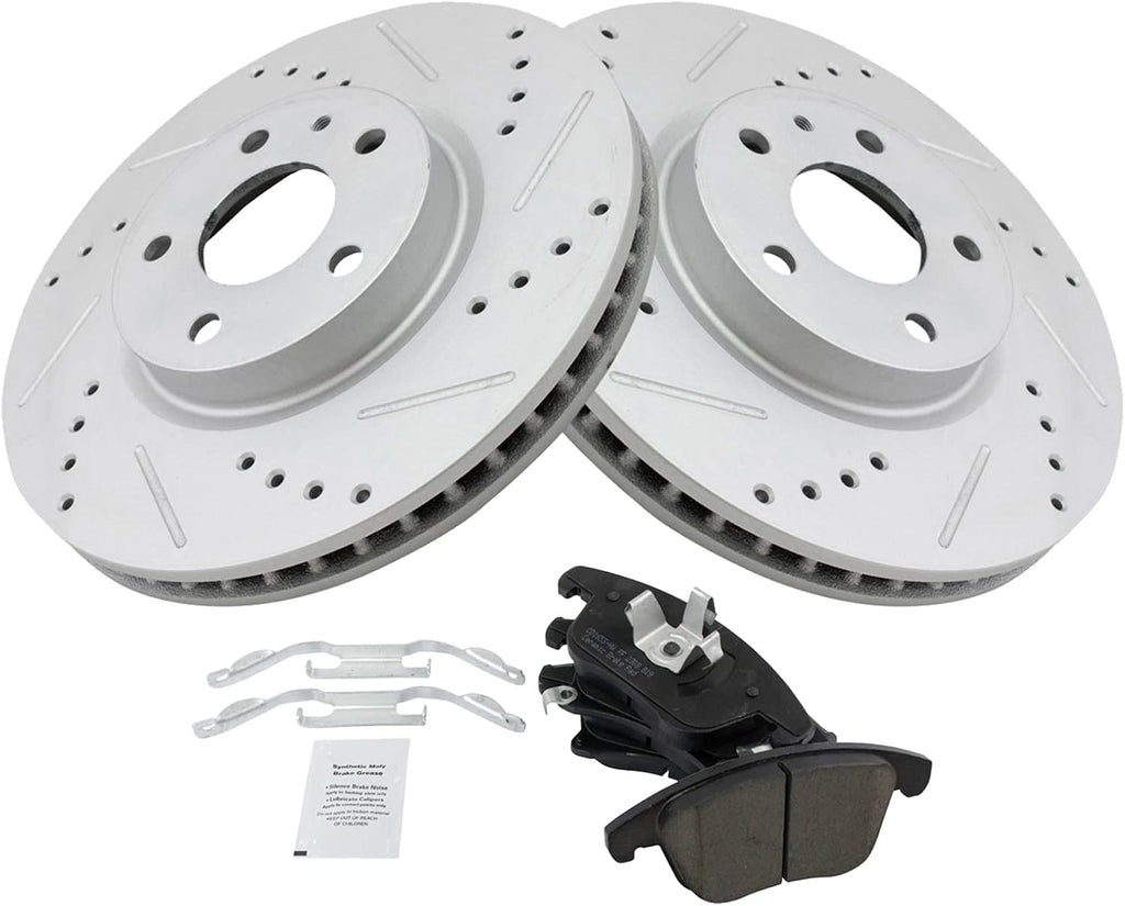 TRQ Performance Front Brake Pad and Rotor Set Ceramic G Coated Drilled Slotted Rotors Compatible with 2013-2020 Ford Fusion 2013-2016 Lincoln MKZ