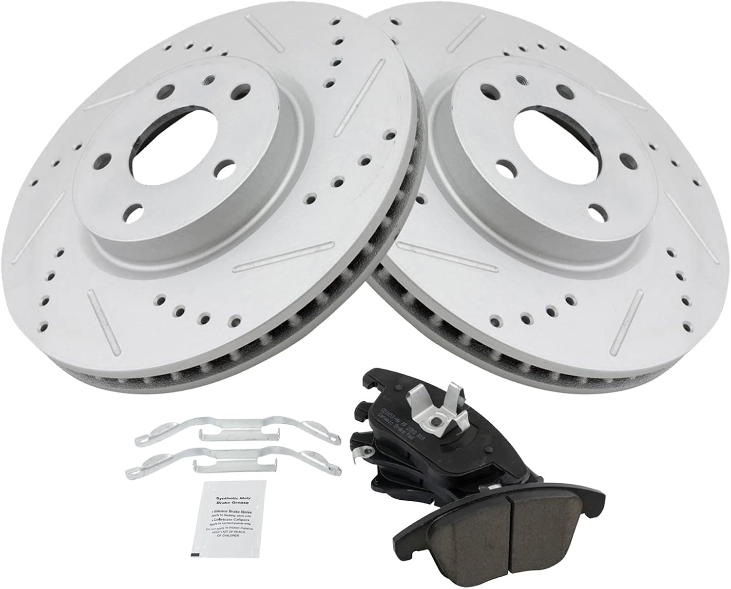 TRQ Performance Front Brake Pad and Rotor Set Ceramic G Coated Drilled Slotted Rotors Compatible with 2013-2020 Ford Fusion 2013-2016 Lincoln MKZ
