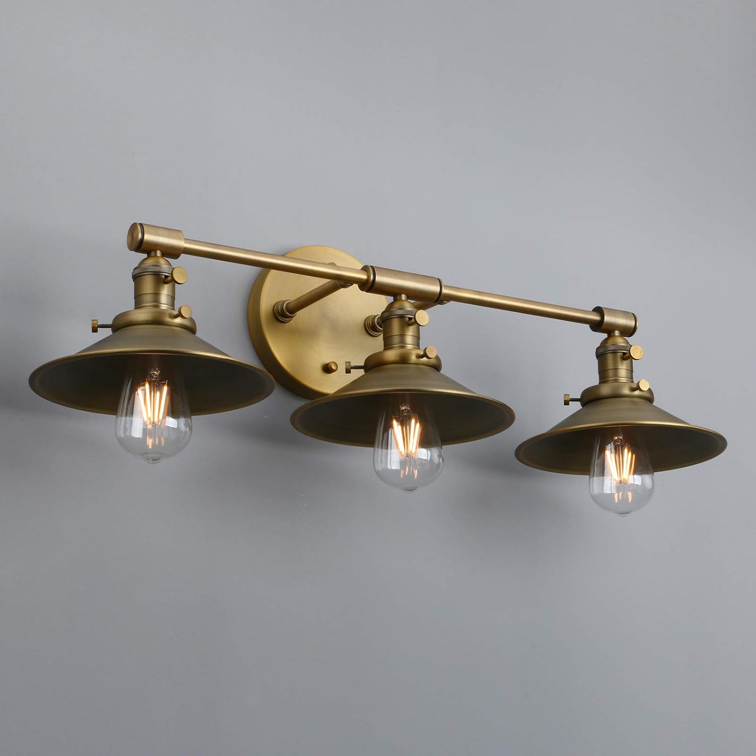 Phansthy Antique Brass Wall Sconce 3 Light Vanity Light with 7.87' Metal Flared Light Shade