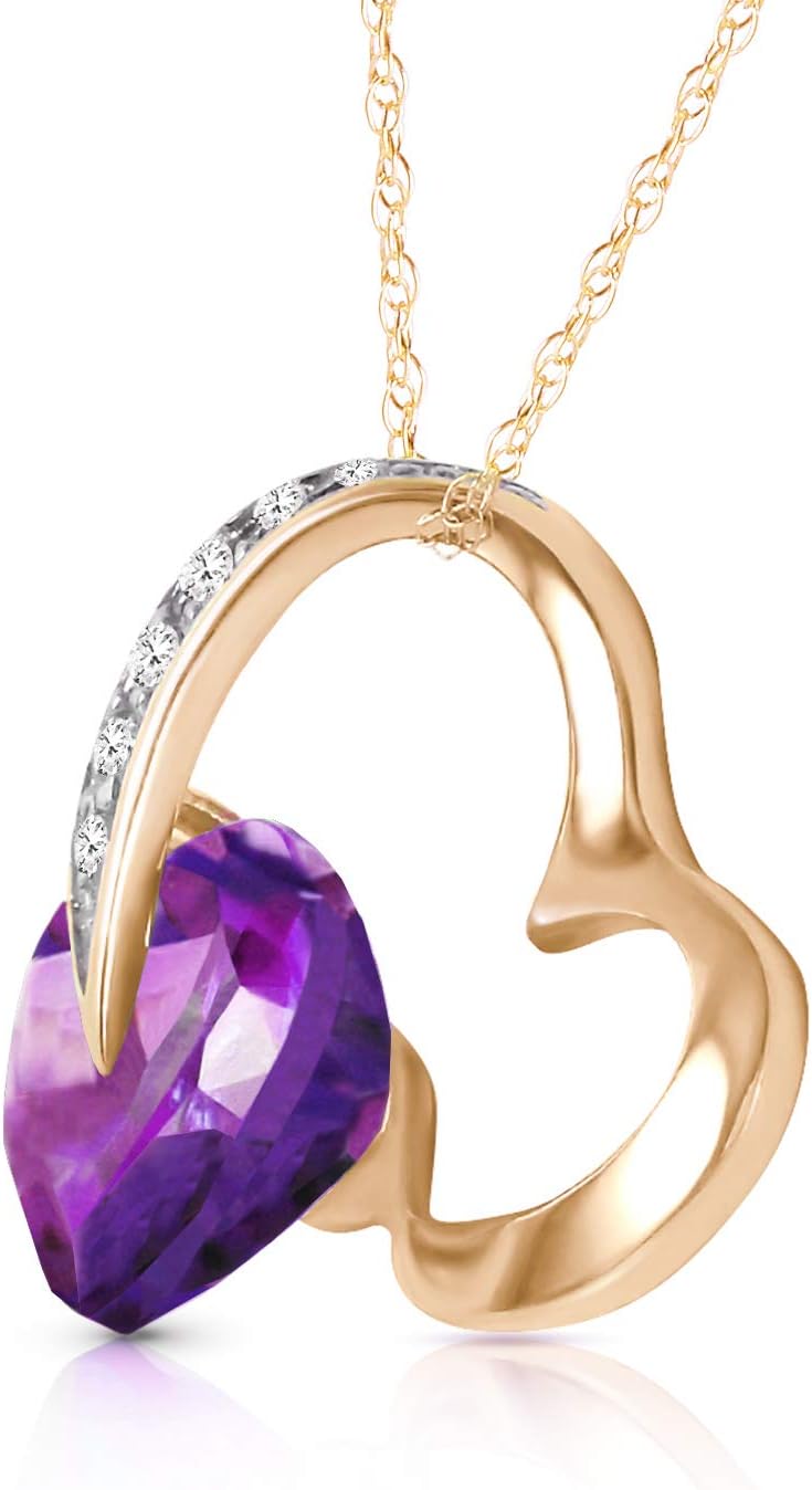 Galaxy Gold GG 3.2 CT. 14k Yellow Gold Heart Necklace with Natural Diamonds and Amethyst