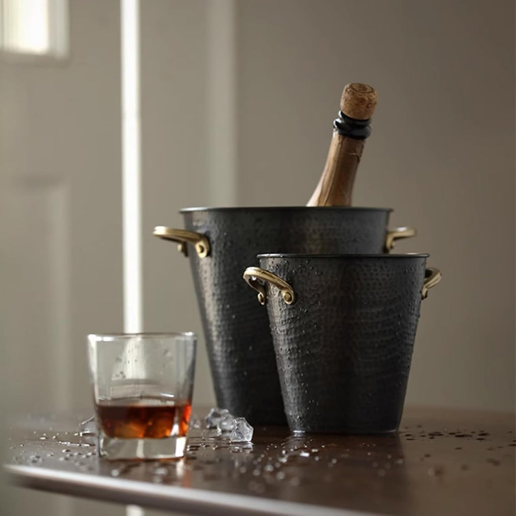 Ice Bucket Ice Bucket for Freezer Hammered Copper Ice Bucket, Retro Style Handmade Metal Insulated Ice Bucket, Great for Home Bar, Chilling Beer, Champagne, Wine Bottle (Black) Ice Buckets Party Coole