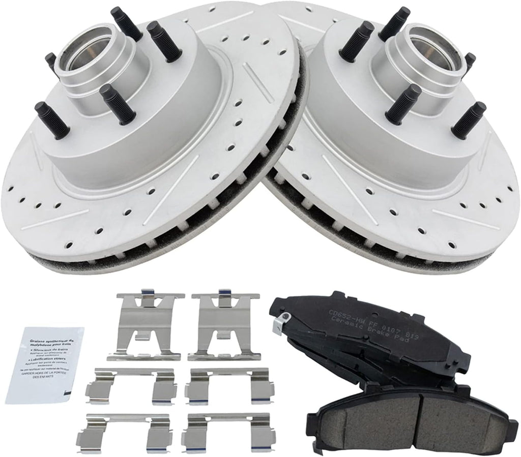 TRQ Performance Front Brake Pad and Rotor Set Ceramic Drilled Slotted Coated Rotors Compatible with 95-01 Ford Explorer 98-02 Ranger 97-01 Mercury Mountaineer 00-02 Mazda B2300 B2500 B3000 B4000