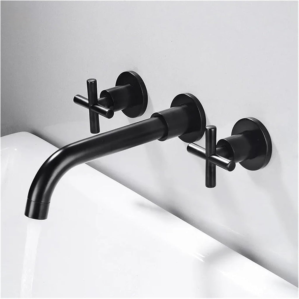 Bathroom Basin Hidden Wall Mounted Sink 360° Rotating Nozzle Bathtub Faucet hot and Cold Mixer (Gold Style2)