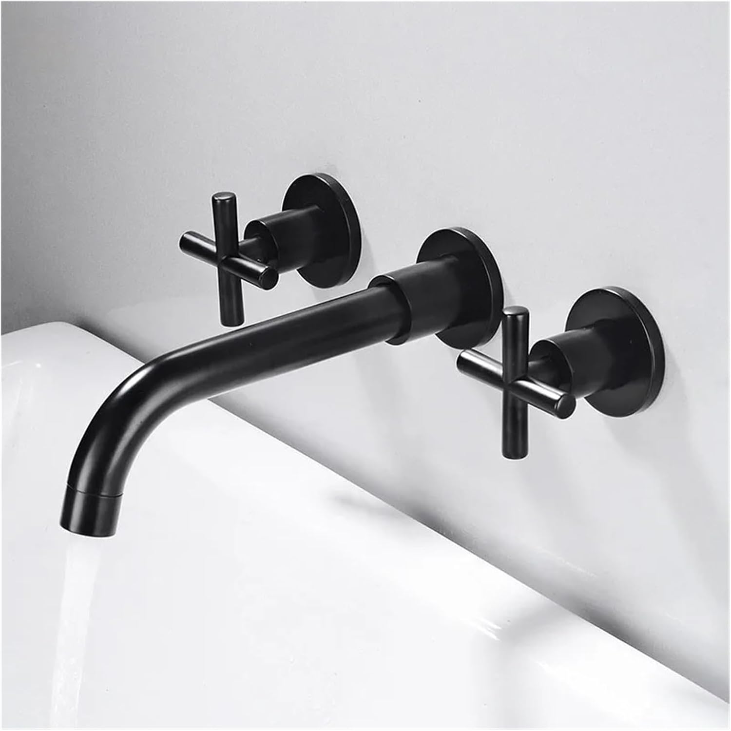 Bathroom Basin Hidden Wall Mounted Sink 360° Rotating Nozzle Bathtub Faucet hot and Cold Mixer (Gold Style2)
