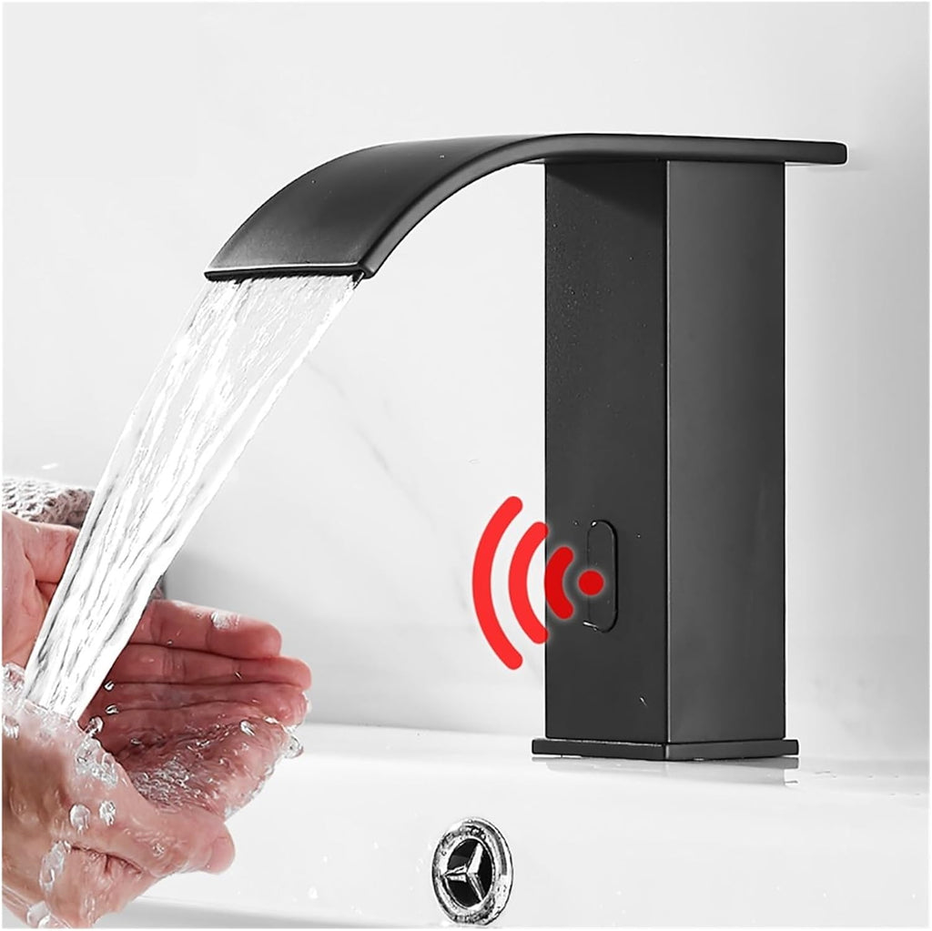 Black Smart Induction Waterfall Basin Automatic Induction Touch Sink Basin hot and Cold Faucet (Gold Short A)