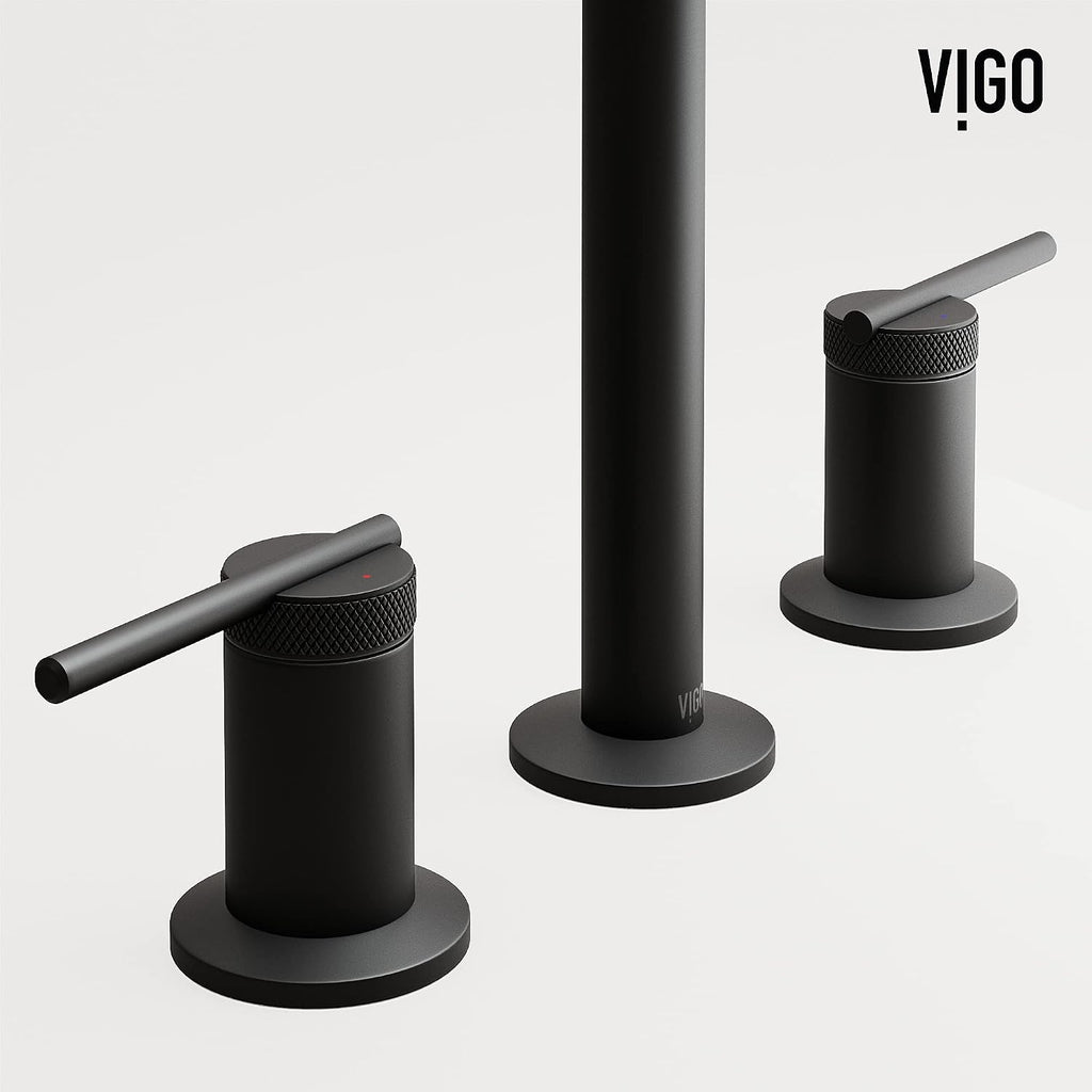 VIGO Sterling Two-Handle Three-Hole Mount Widespread Bathroom Sink Faucet, 7-Inch, Matte Black, Modern Design, Solid Brass, 1.2 GPM WaterSense & Ceramic Disc Valve, Corrosion-Resistant