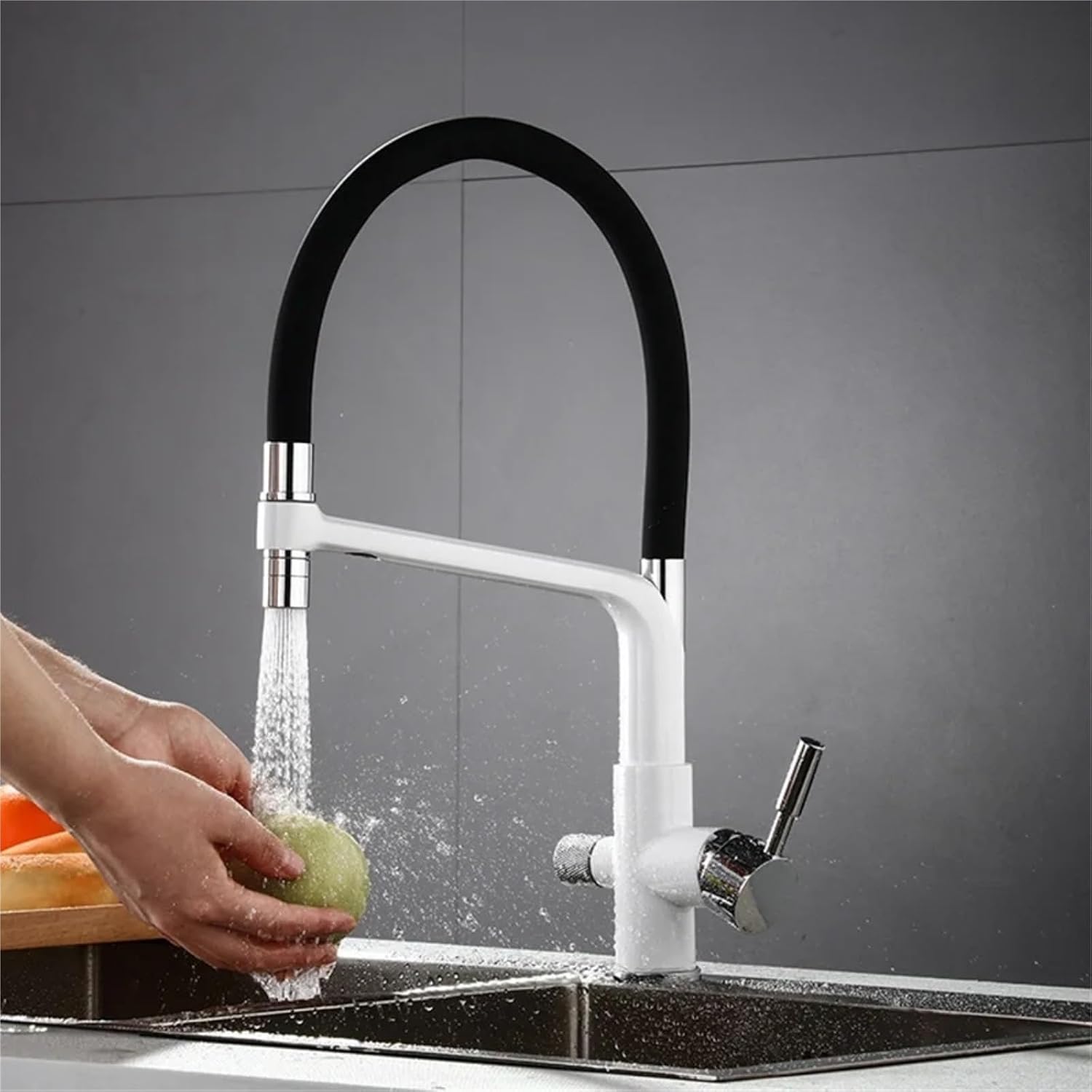 Filter Kitchen Faucet Dual Spout Drinking Water Faucet Mixer 360 Degree Rotation Hot Cold Water Tap(White)
