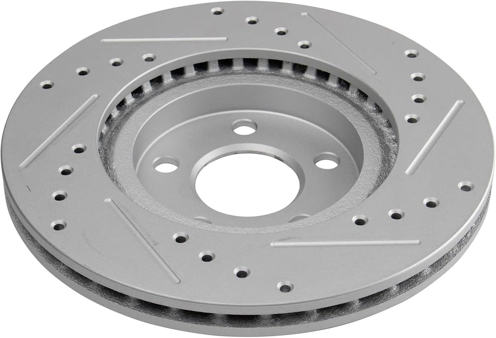 TRQ Performance Front Brake Pad and Rotor Set Ceramic Coated Drilled Slotted Rotors 11.02 in for 2001-2010 Chrysler PT Cruiser