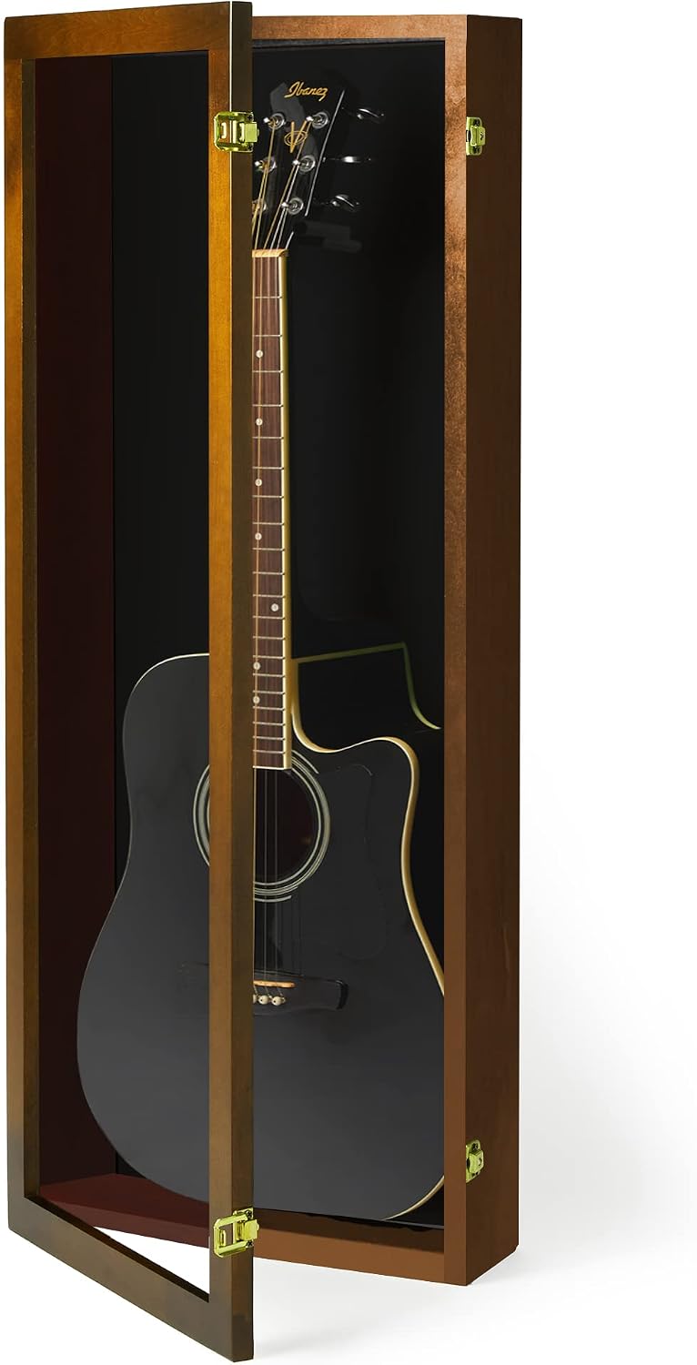 PENNZONI Acoustic Guitar Display Case - Hardwood & Acrylic - Walnut w/Black Felt - Wall Mount