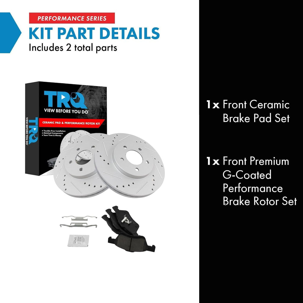 TRQ Performance Front Brake Pad and Rotor Set Ceramic Vented G Coated Rotors 11.93 in 5-Lug for 2011-2012 Ford Escape 2011 Mercury Mariner