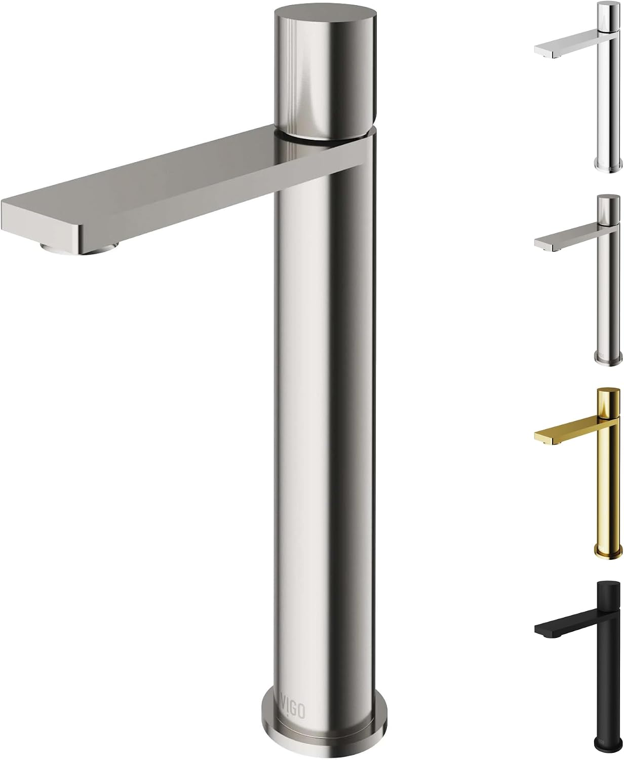 VIGO Gotham Single-Handle Single-Hole Mount Vessel Bathroom Sink Faucet, 12-Inch, Brushed Nickel, Modern Design, Solid Brass, 1.2 GPM WaterSense & Ceramic Disc Valve, Corrosion-Resistant