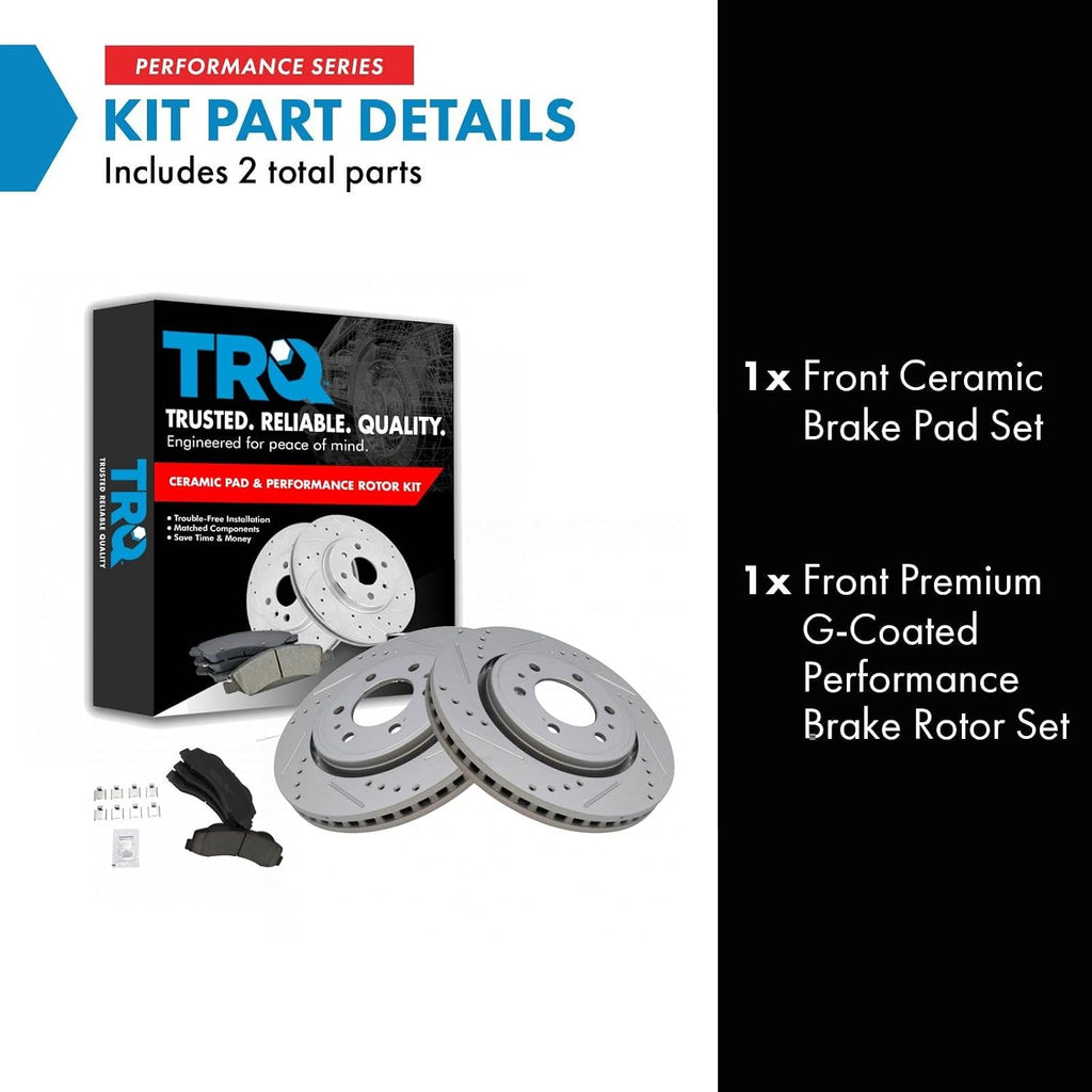 TRQ Performance Front Brake Pad and Rotor Set Ceramic G Coated Vented Rotors Compatible with 2010-2017 Ford Expedition F-150 Lincoln Navigator