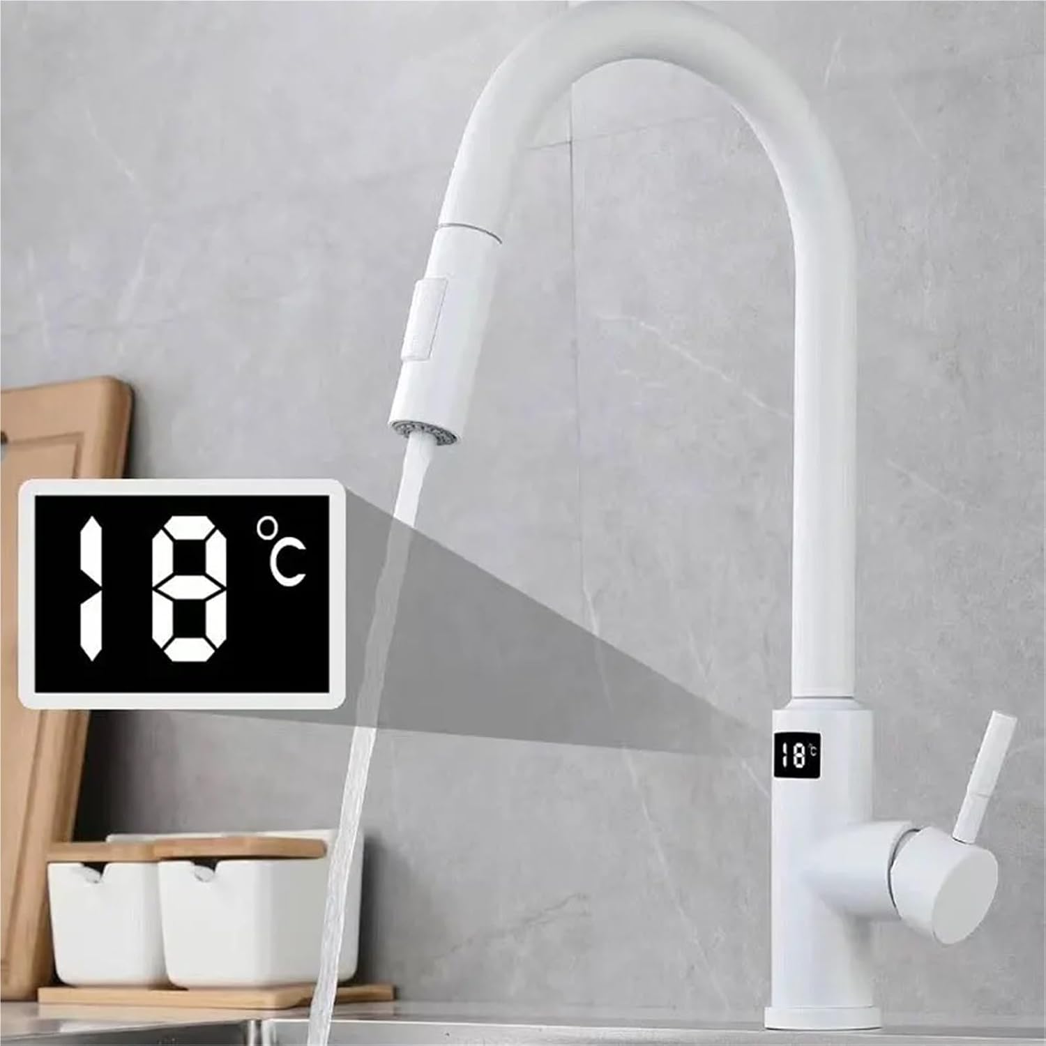 304 Stainless Steel Kitchen Faucet Touch Sensitive Hot and Cold Hydroelectricity Intelligent Faucet(White)