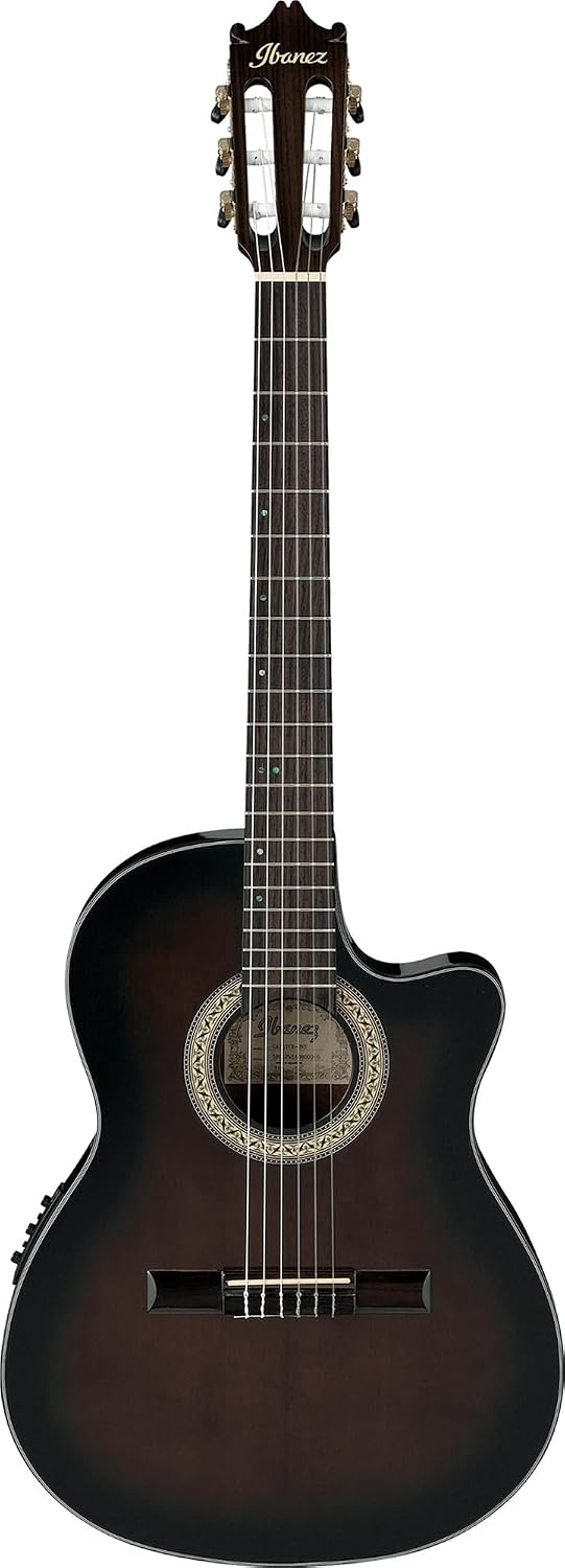 Ibanez GA35TCE Classical Acoustic-Electric Guitar - Dark Violin Sunburst High Gloss Bundle with Case, Tuner, Strap, Strings, Picks, Austin Bazaar Instructional DVD, and Polishing Cloth