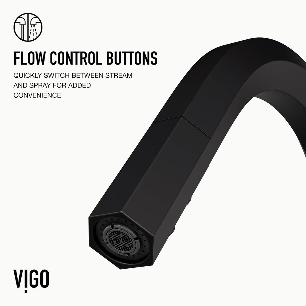 VIGO Hart Hexad 18'' H Single Handle Pull-Down Spout Kitchen Faucet in Matte Black-VG02034MB