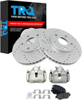 TRQ Performance Front Brake Pad and Rotor Set Ceramic Coated Drilled Slotted Vented Rotors Calipers Compatible with 2002-2006 Toyota Camry