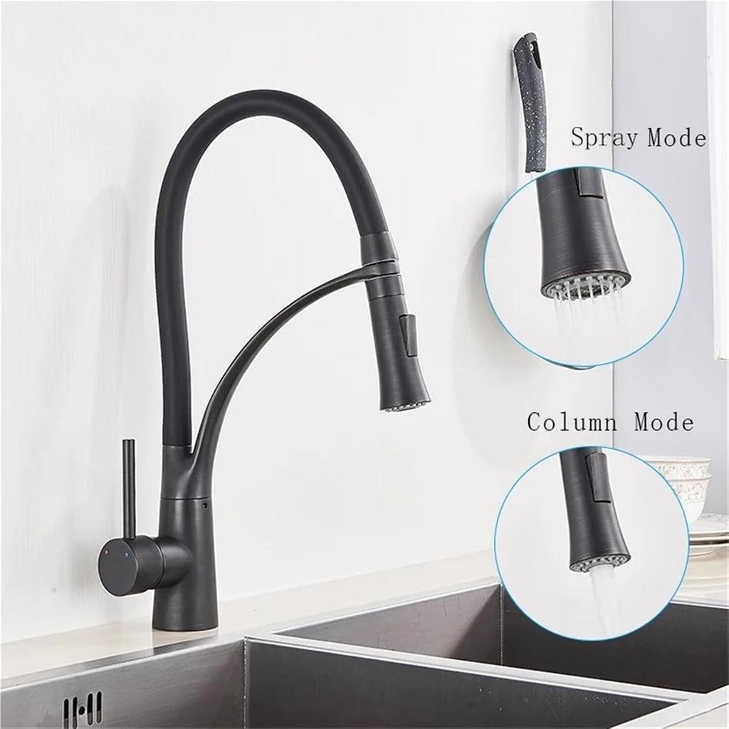 Pull Down Kitchen Faucet with Black Hose Deck Mounted Hot and Cold Water Mixer Sink Tap Swivel Kitchen Tap(Brushed Nickel)