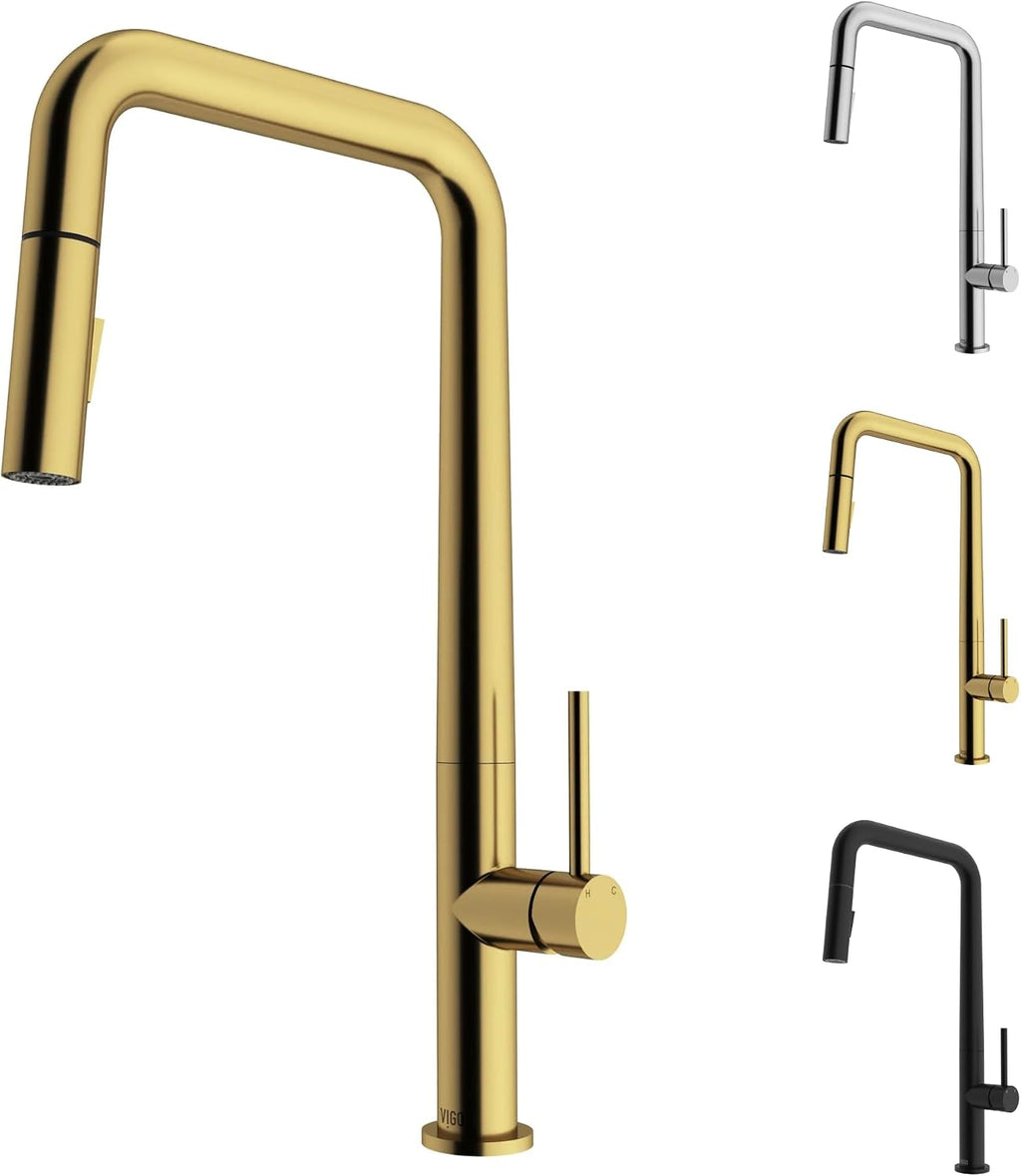 VIGO Parsons 18'' H Single Handle Pull-Down Sprayer Kitchen Faucet in Matte Brushed Gold-VG02031MG