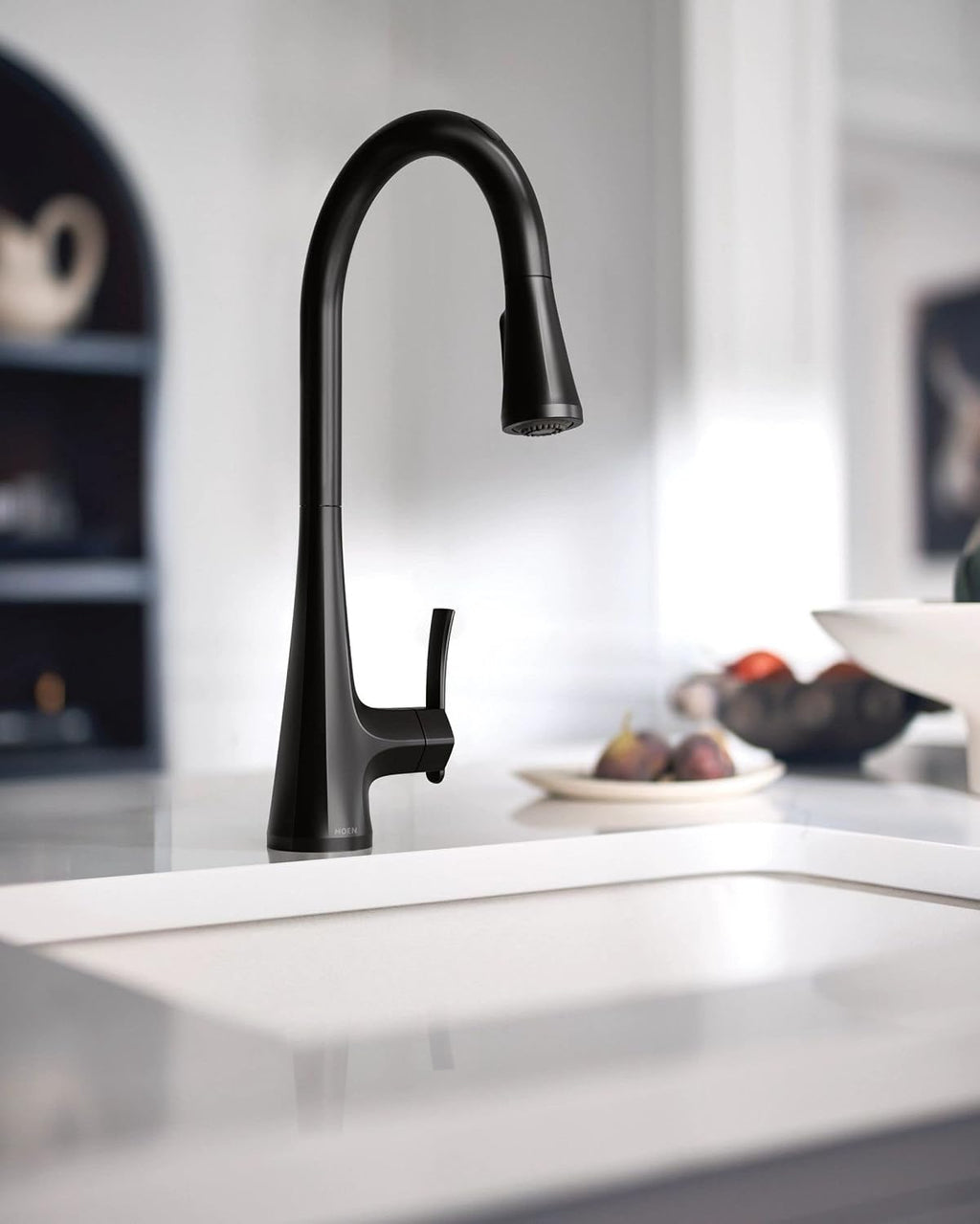 Moen Sinema Matte Black Smart Faucet Touchless Pull-Down Sprayer Kitchen Faucet with Voice and Motion Control, S7235EV2BL