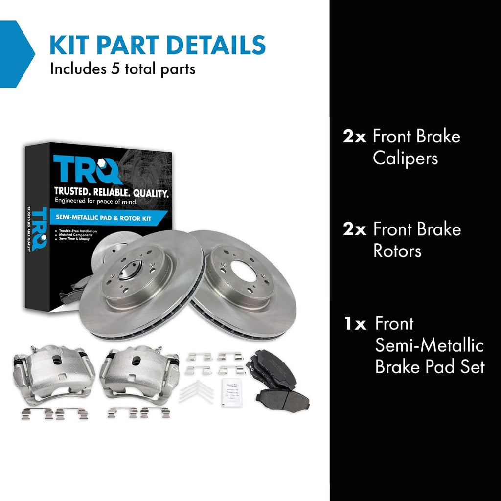 TRQ Front Brake Pad and Rotor Set Semi Metallic Calipers Compatible with 2012-2015 Honda CR-V