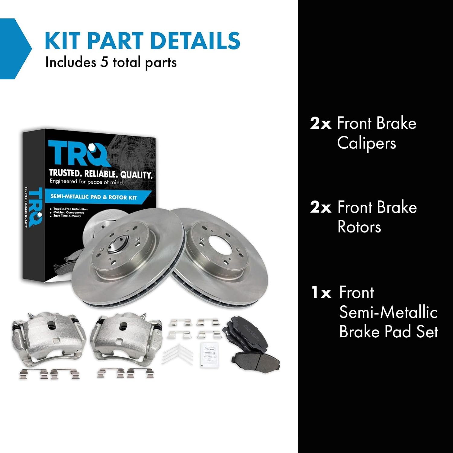 TRQ Front Brake Pad and Rotor Set Semi Metallic Calipers Compatible with 2012-2015 Honda CR-V