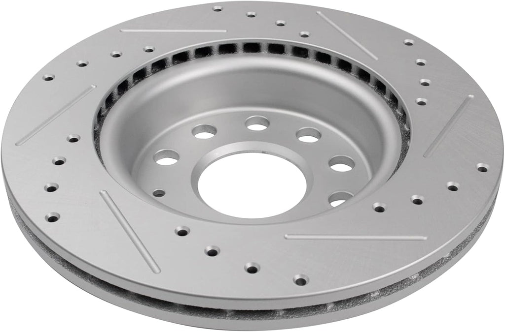 TRQ Performance Front Ceramic Brake Pad and Rotor Set Coated Drilled Slotted Compatible with 2011 Audi A3 2011 VW Jetta L5 2.5L with 280 mm Diameter Front Rotors Models