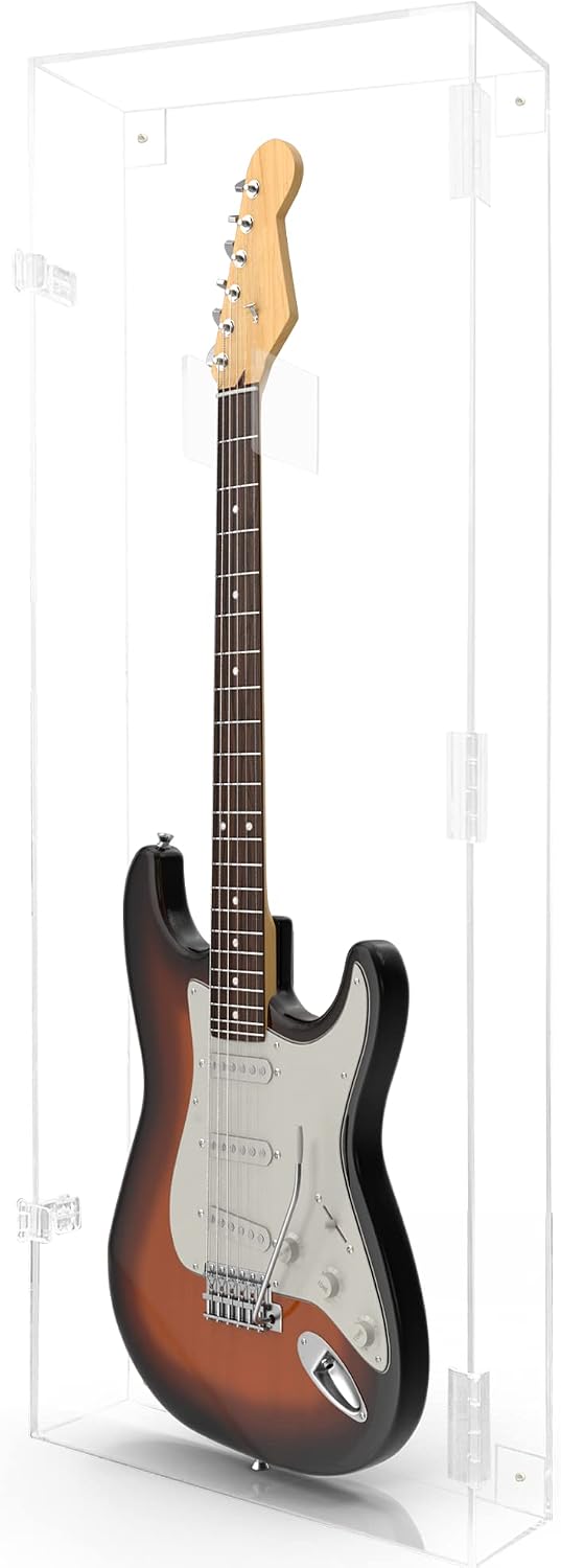 PENNZONI Electric Guitar Display Case - Fully Acrylic Electric Guitar Case with Clear Back - Horizontal Guitar Display Case Wall Mount, Guitar Wall Case Made from Clear Acrylic