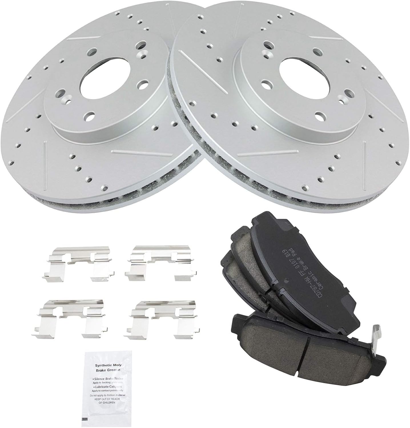 TRQ Performance Front Brake Pad and Rotor Kit Ceramic Slotted Drilled G-Coated Compatible with 2001-2003 Acura CL 1999-2008 TL 2004-2010 TSX 2003-2009 Honda Accord