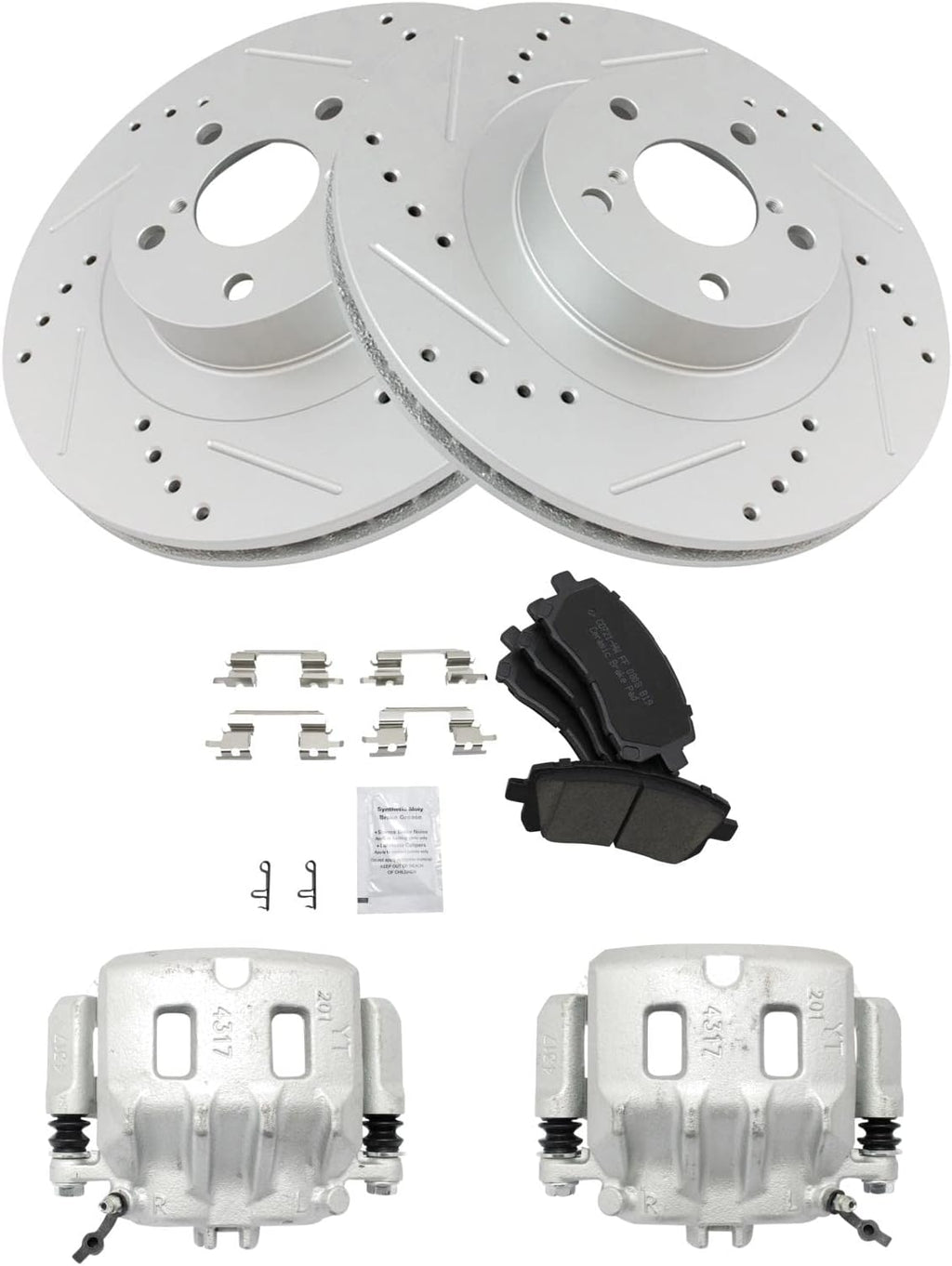 TRQ Performance Front Brake Pad and Rotor Set Ceramic Vented Coated Rotors Calipers Compatible with 2001 Subaru Legacy