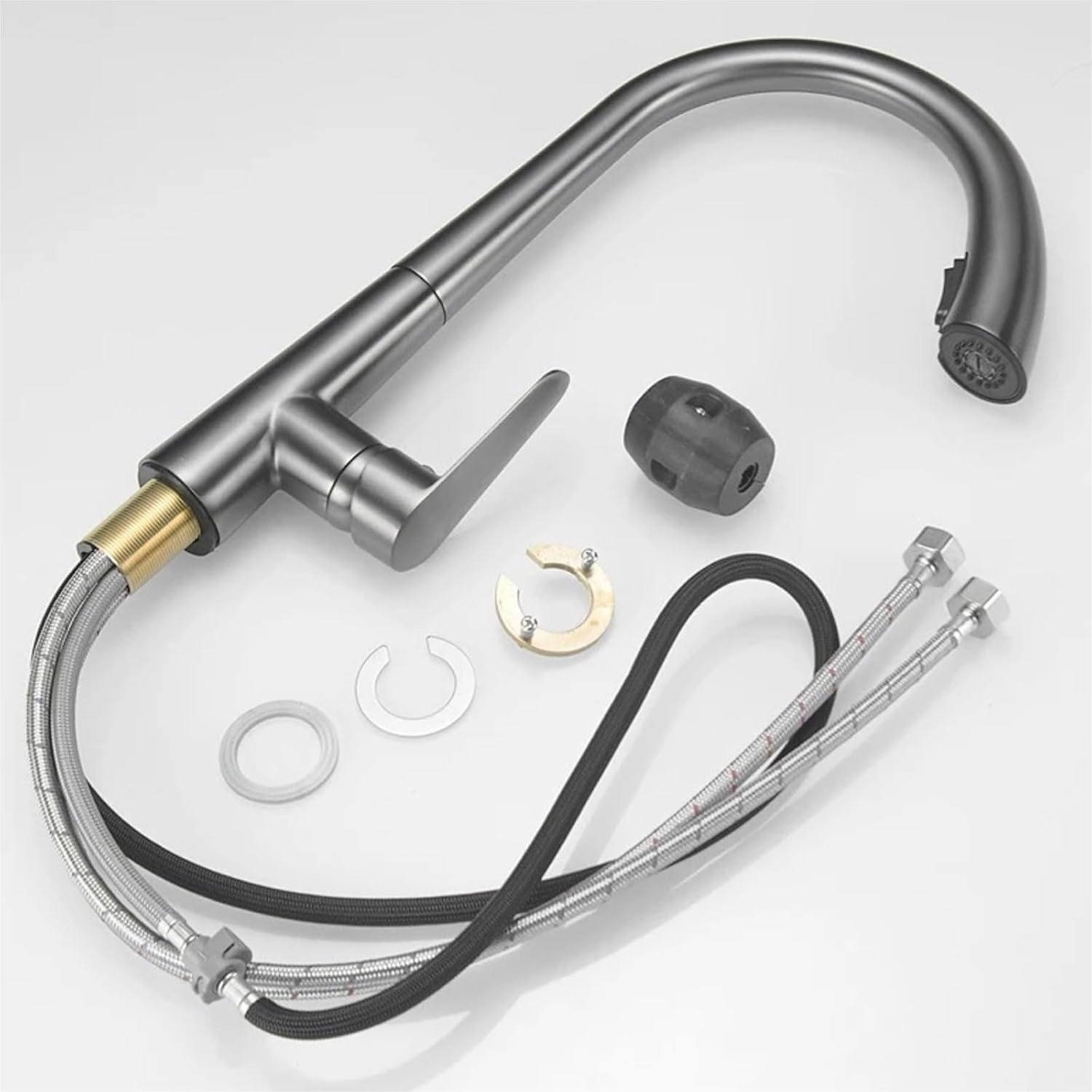 Kitchen Faucet Pull Out Tap Household Sink Washbasin Cold and Hot Water Mixer(Brush Gold)