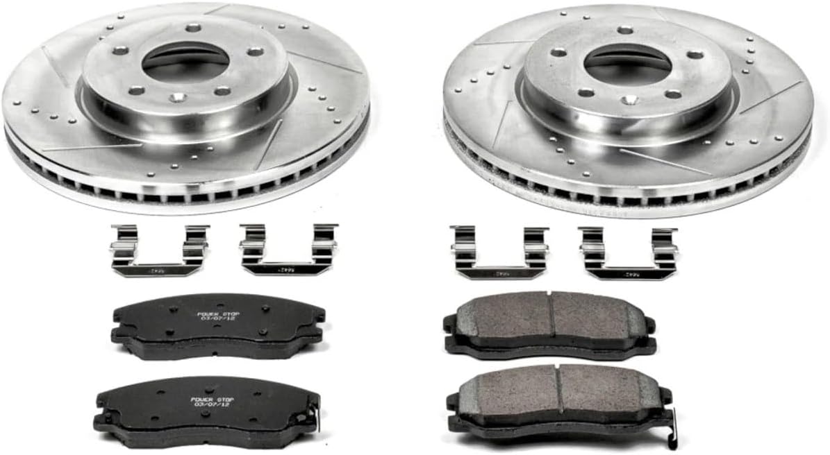 PowerStop Front Brake Kit for Chevrolet Captiva Sport 2012-15 |Equinox 2007-09 |Pontiac Torrent 2007-09 - Drilled and Slotted Disc Rotors with Carbon-Fiber Ceramic Brake Pads Replacement, K2090