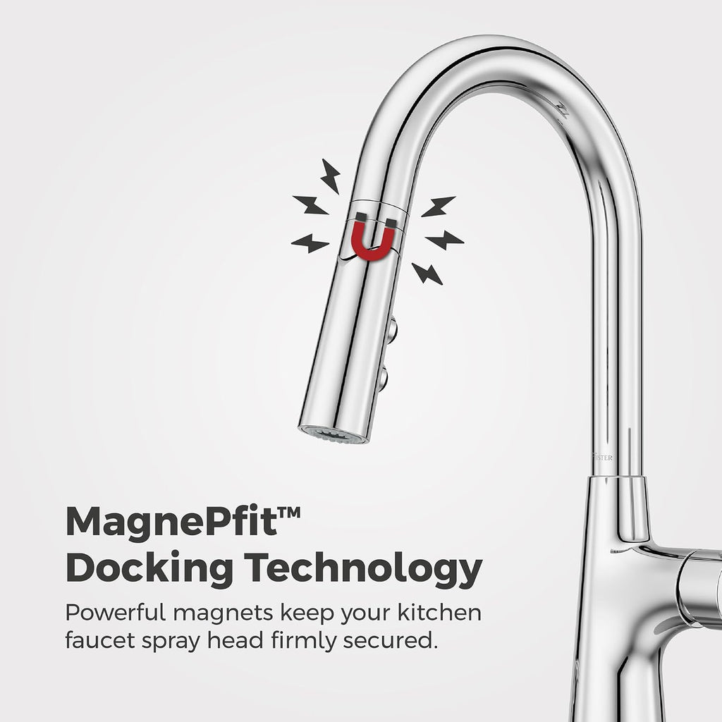 Pfister Tasso Kitchen Faucet with Pull Down Sprayer and Soap Dispenser, Single Handle, High Arc, NSF Certified, Polished Chrome Finish, F5297TSOC