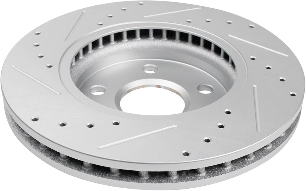 TRQ Performance Front Brake Pad and Rotor Set Ceramic Drilled Slotted Coated Rotors Compatible with 2012-2016 Buick LaCrosse 2011-2017 Regal 2013-2015 Chevrolet Malibu 2016 Malibu Limited