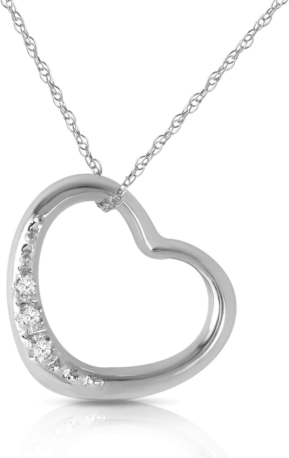 Galaxy Gold GG 14K Yellow Gold Natural Diamond Heart Necklace - April Birthstone - Strength & Brilliance - 14' to 24' - Fine Jewelry for Women