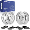 AutoShack Front & Rear Brake Rotors & Premium Pads for Ford, Mustang 2005-2010, RWD V6 4.0L - Silver Zinc Coated Drilled & Slotted - SilverShield Pro