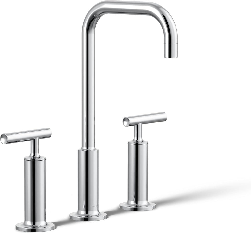 KOHLER K-14408-4-CP Purist® Widespread Bathroom Sink Faucet, 3-Hole, Widespread High Lever Handles and High Gooseneck Spout, 1.2 GPM, Polished Chrome