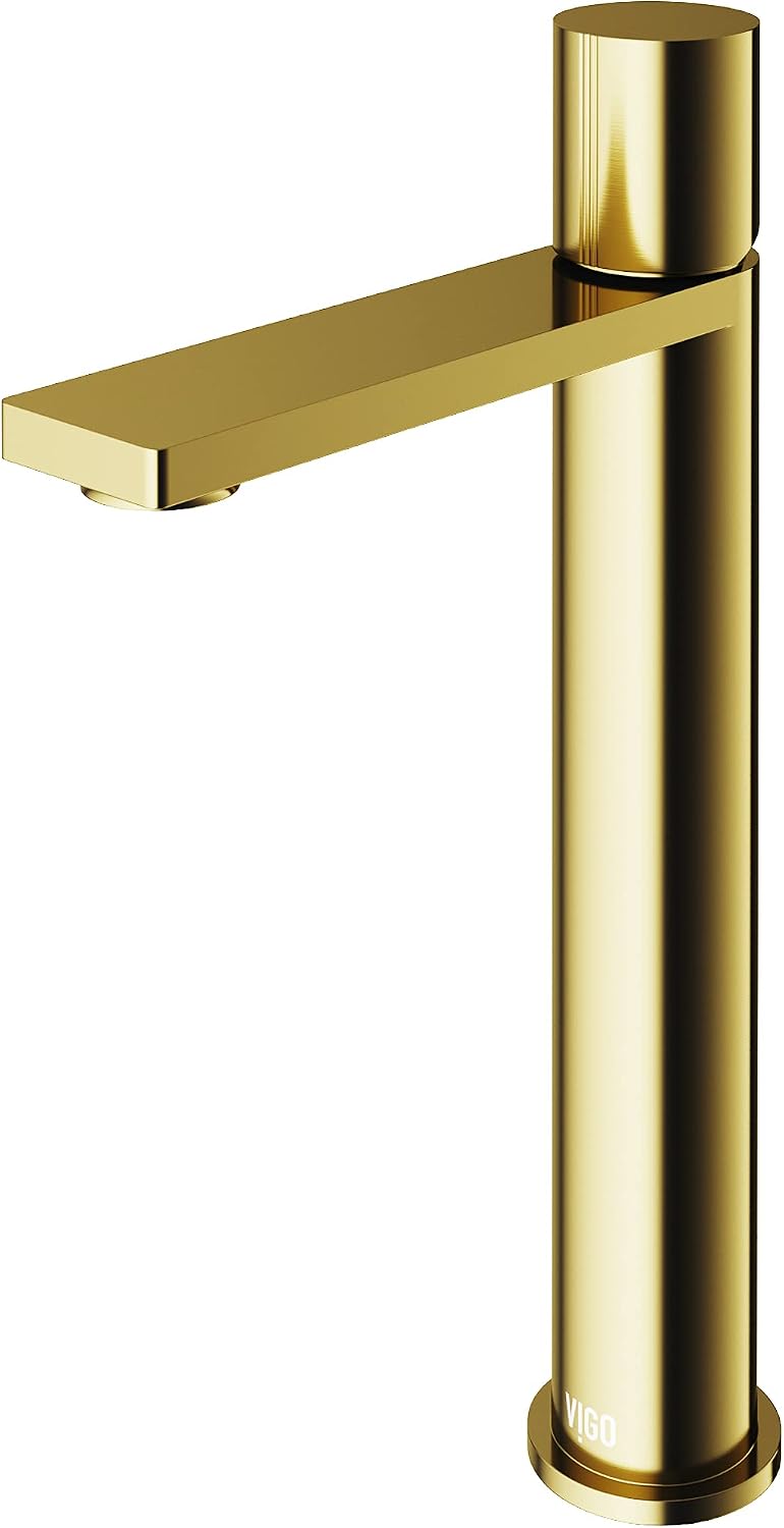VIGO Gotham Single-Handle Single-Hole Mount Vessel Bathroom Sink Faucet, 12-Inch, Matte Brushed Gold, Modern Design, Solid Brass, 1.2 GPM WaterSense & Ceramic Disc Valve, Corrosion-Resistant