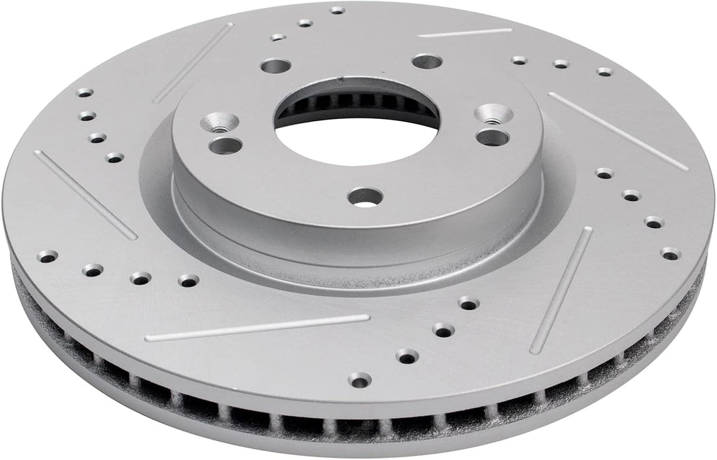 TRQ Performance Front Ceramic Brake Pad and Rotor Set Coated Drilled Slotted Compatible with 2007-2009 Hyundai Santa Fe 2013-2016 Hyundai Santa Fe