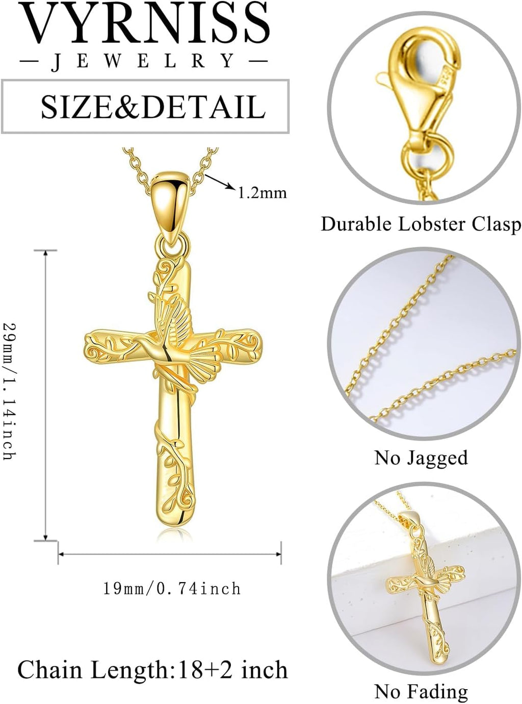 18K Gold Cross Pendant for Women Gold Cross Necklace 18K Gold Jewelry Religious Gift