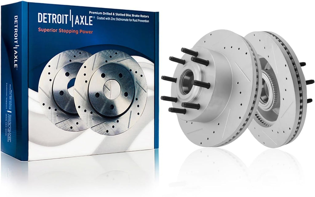 Detroit Axle - RWD Brake Kit for Ford 2012-2022 F-250 2013-2022 F-350 Super Duty Drilled Slotted Disc Brake Rotors Ceramic Brakes Pads Replacement: 14.29' inch Front and Rear Rotor