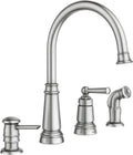 Moen 87042SRS Edison One-Handle High Arc Kitchen Faucet with Side Sprayer and Soap Dispenser, 4-Hole, Spot Resist Stainless