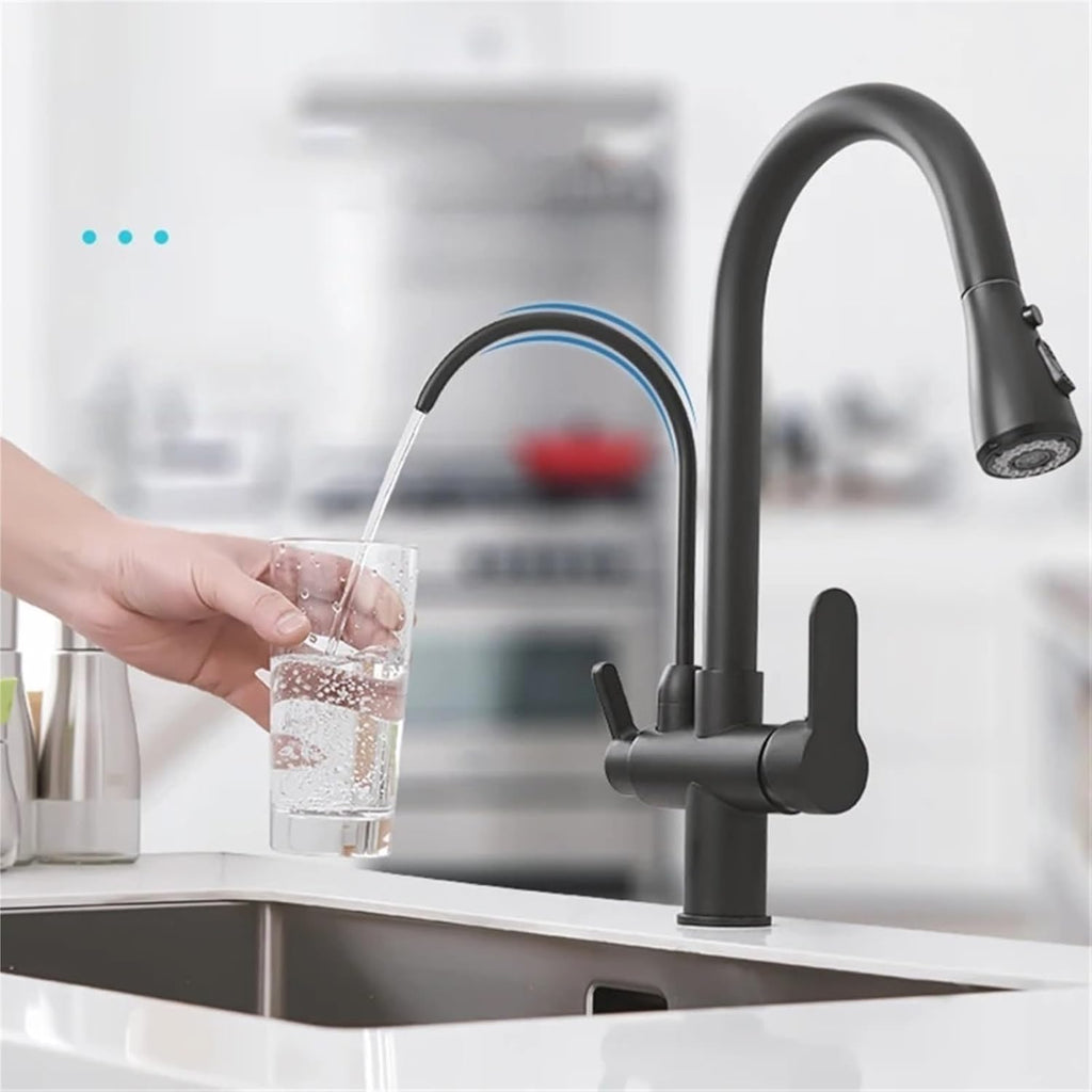 Filter Kitchen Faucet Brass Kitchen Faucet with Pure Water Pull Out Rotatble Hot Cold(Chrome)