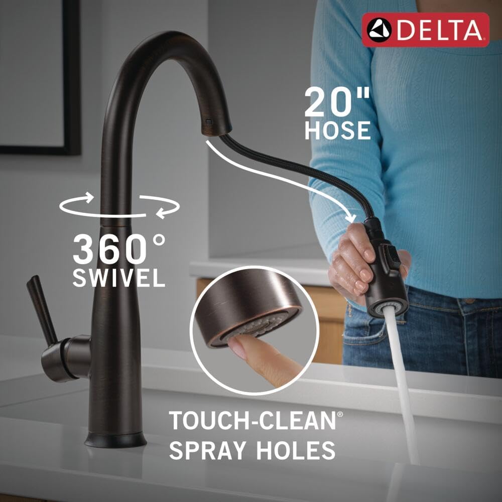 Delta Essa Touchless Kitchen Faucet with Touch Technology, Oil Rubbed Bronze Kitchen Sink Faucet with Pull Down Sprayer, Single Hole, Venetian Bronze 9113TL-RB-DST