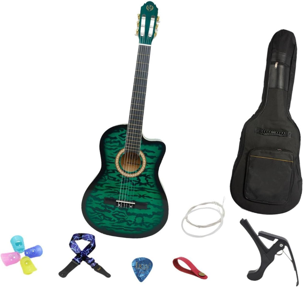 Acoustic Guitar for Beginners - Portable Travel Guitar with Steel Strings, Compact Size for Easy Learning and Performance- Green