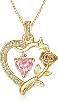 HeartMelody Heart Necklaces for Women Gold,14k 18K White Gold Plated Dainty Rose Butterfly Necklace with Garnet Birthstone Pendant Necklace Everyday Jewelry Birthday Christmas Gifts for Women Mom Her