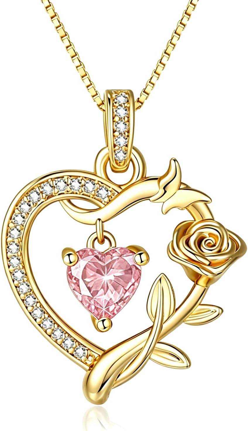 HeartMelody Heart Necklaces for Women Gold,14k 18K White Gold Plated Dainty Rose Butterfly Necklace with Garnet Birthstone Pendant Necklace Everyday Jewelry Birthday Christmas Gifts for Women Mom Her
