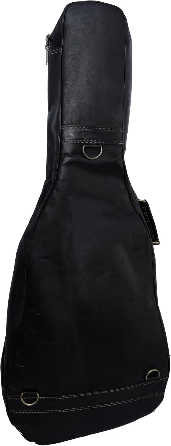 Premium Leather Guitar Gig Bag, Electric And Acoustic Guitar Case with Multiple Storage Pockets, Detachable And Adjustable Straps (Black)