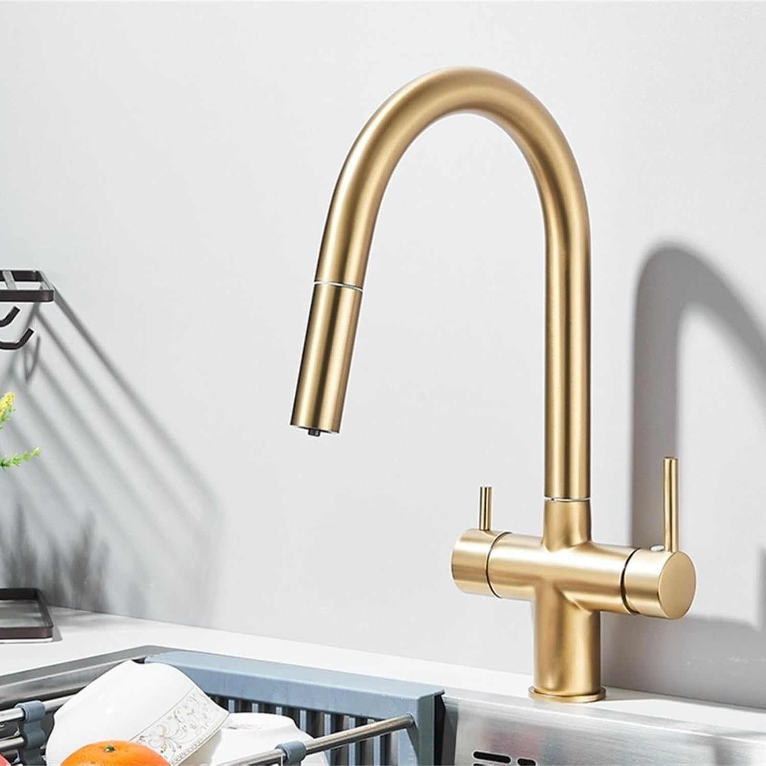 Kitchen Faucet 360 Degree Rotate Hot Cold Mixer Kitchen Taps Dual Handle Drinking Water Tap(Brushed Gold)