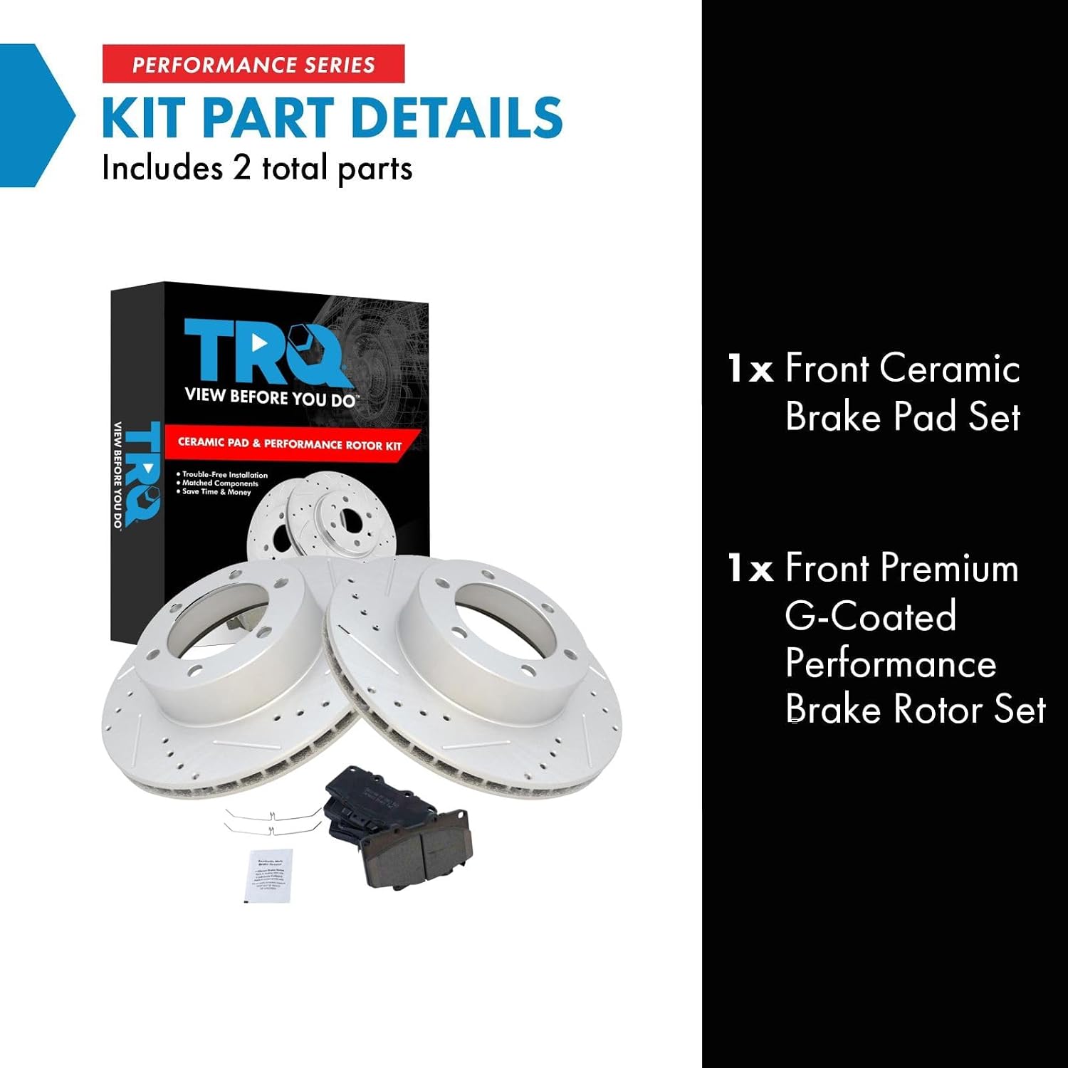 TRQ Performance Front Ceramic Brake Pad and Rotor Set Coated Drilled Slotted Compatible with 1996-2000 Toyota 4Runner with 16 Inch Wheels